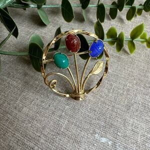 Vintage Sign 12k Gold Filled C.R. Charles Reis Design Floral Multi Stone Brooch